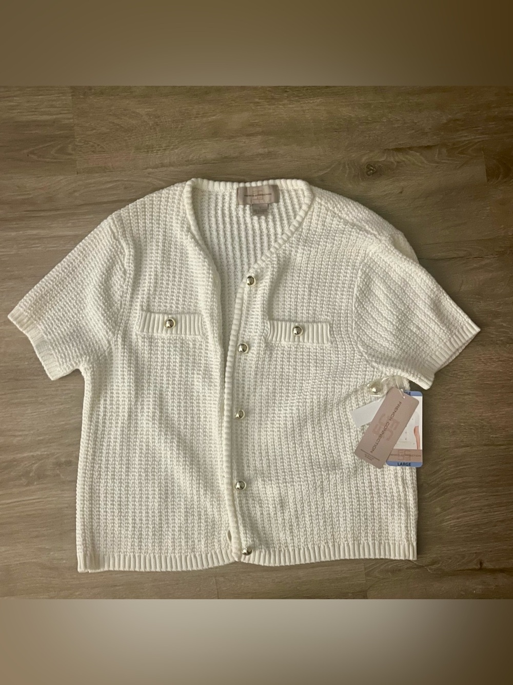 NWT French Connection Cream Textured Knit Cardigan Sweater L